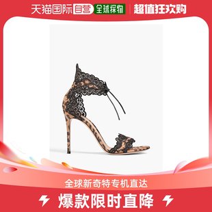 Rossi 香港直邮Gianvito 女士豹纹蕾丝边真丝缎凉鞋