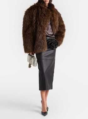 香港直邮magda butrym 女士 花朵装饰皮革中长半身裙