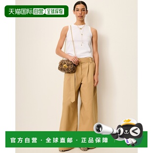自营欧洲直邮Sessun思溯 Riva女士卡其色棉质褶皱长裤阔腿裤