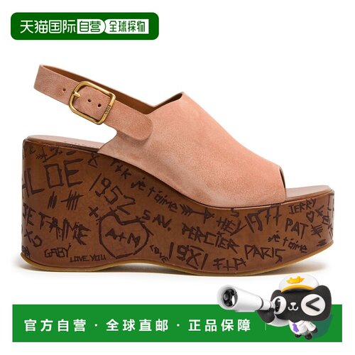 自营欧洲直邮CHLOE蔻依 Maxime女士玫瑰粉皮革高跟凉鞋厚底鞋