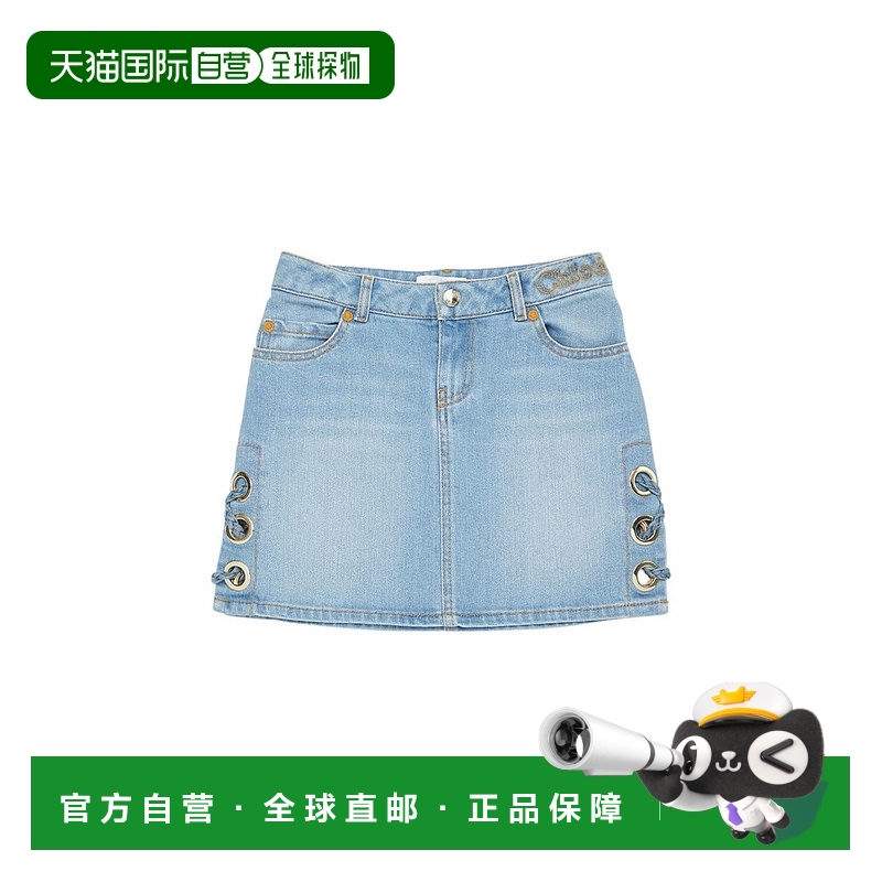 1h可退 香港直邮Chloe 蔻依 女童 弹力牛仔迷你短裙童装