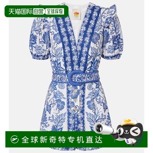 香港直邮FARM 女士 1h可退 RIO 舒 印花束带棉质连体衣 blue蓝色