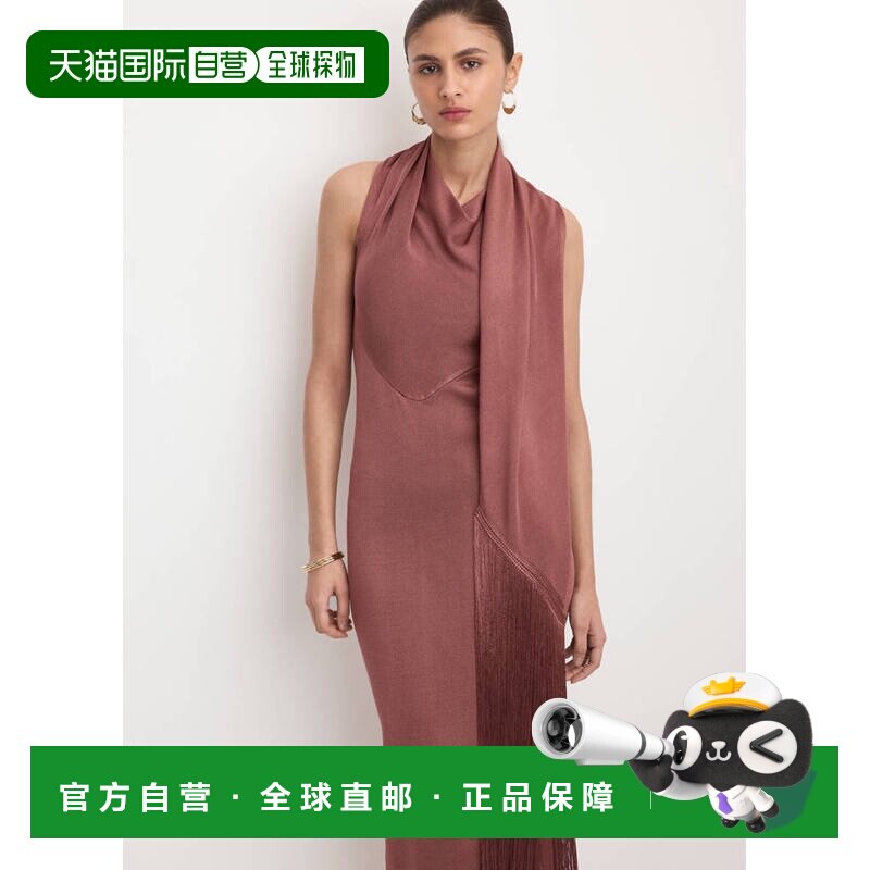 自营欧洲直邮MANGO 女士红橙色粘胶纤维缎面针织围巾长款连衣裙图片
