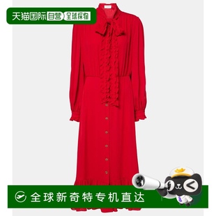 香港直邮Valentino 华伦天奴 女士 荷叶边真丝乔其纱中长连衣裙