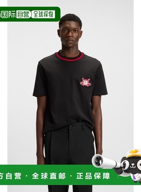 自营欧洲直邮Hugo Boss 男士黑色棉圆领短袖T恤