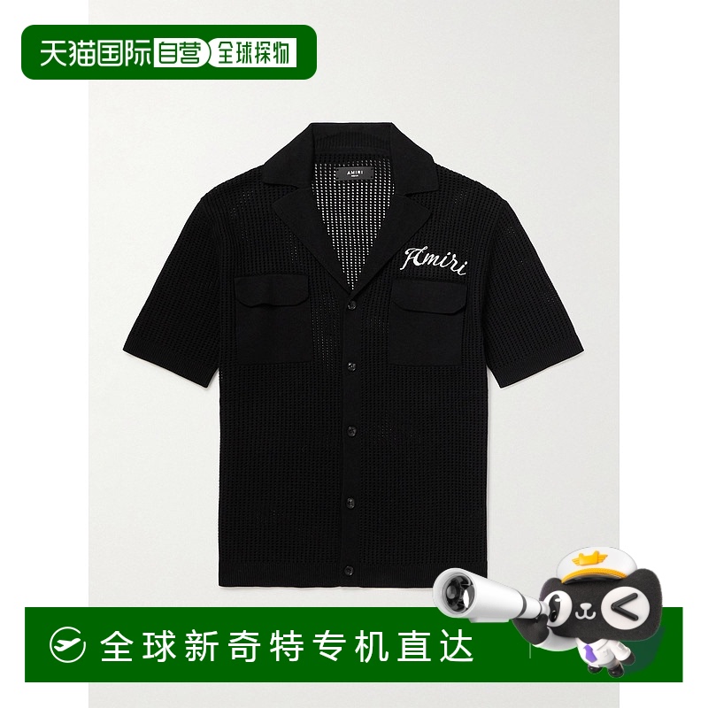 香港直邮AMIRI 男士 Camp-Collar Logo刺绣洞洞针织棉质衬衫 AMKN