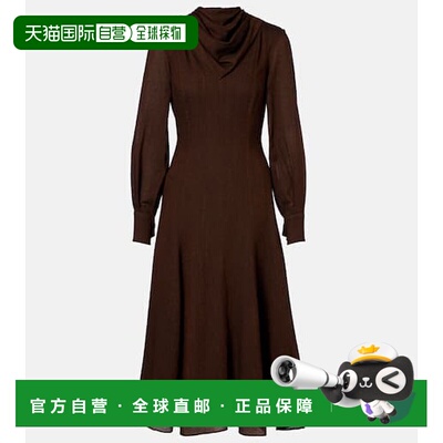 香港直邮EMILIA WICKSTEAD 女士 Avara 垂褶羊毛斜纹布中长连衣裙