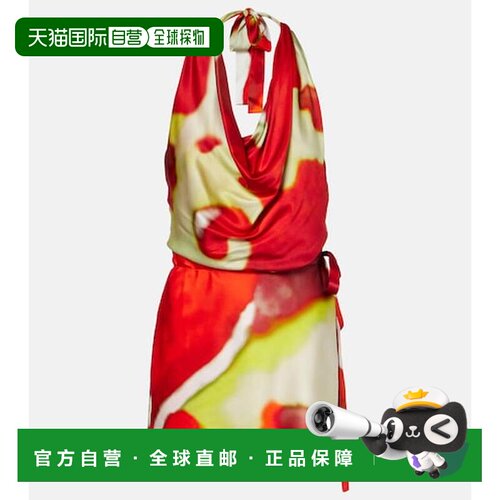 香港直邮Staud 女士 Liora 印花真丝混纺缎面迷你连衣裙包臀裙