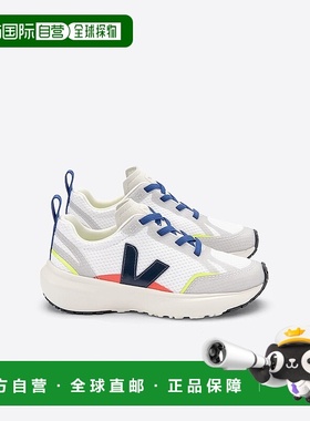 自营欧洲直邮VEJA Canary系列儿童钢蓝色/白色聚酯纤维V标识运动