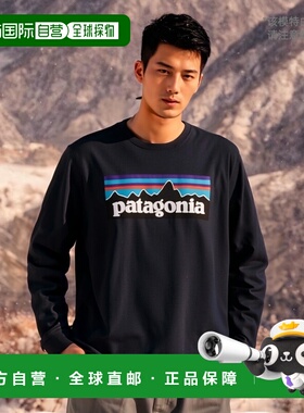 自营欧洲直邮PATAGONIA P-6 LOGO RESPONSIBILI 长袖暗蓝色棉质男