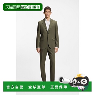 自营欧洲直邮Hugo Boss 男士橄榄色聚酯纤维两件套西装套装男装