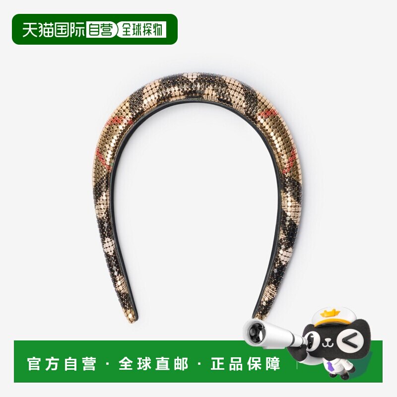 自营欧洲直邮Burberry博柏利 女士沙米色黄铜格纹印花发箍配饰