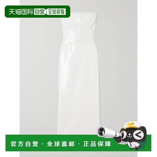 1h可退 香港直邮ALEX PERRY 女士 无肩带珠片绉纱中长连衣裙 B006