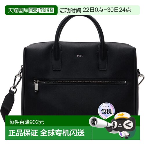 1h可退 香港直邮BOSS 波士 男士 黑色 Logo Leather 公文包 50558