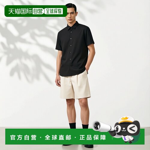 自营欧洲直邮Burberry博柏利男士棉混纺纯色单排扣翻领短袖衬衫正