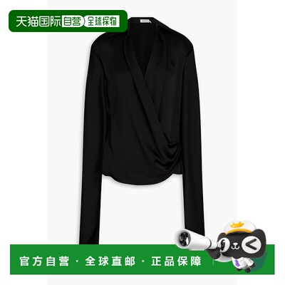 香港直邮Simkhai 女士 裹式垂褶缎面绉纱上衣 5232153QBLACK
