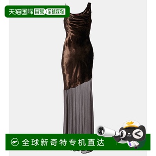 香港直邮Staud Beaton 1h可退 女士 brown棕色 不对称长款 连衣裙