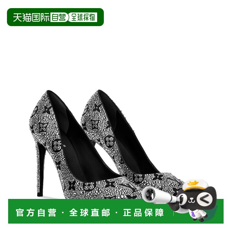 自营欧洲直邮LV路易威登 女士黑色缎面水钻Gala一脚蹬高跟鞋单鞋