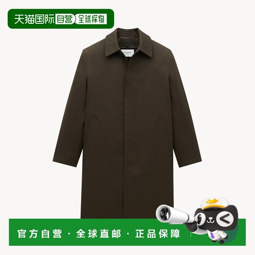 自营欧洲直邮YSL圣罗兰 男士深绿色聚酯纤维隐形系扣开合大衣