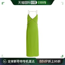 香港直邮Liu Jo 女士 Avocado 绿色人造钻石绑带绉纱布织中长连衣