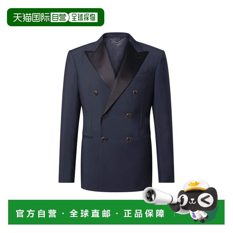 自营欧洲直邮LV路易威登 男士海军蓝羊毛缎面翻领双排扣西服夹克