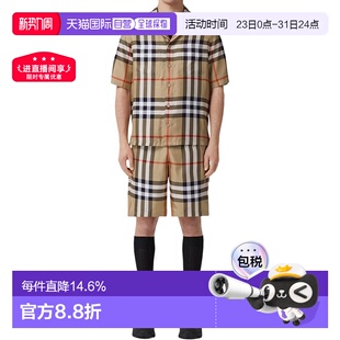 棕色拼色棉质混纺格纹印花短袖 男士 博柏丽 自营欧洲直邮Burberry