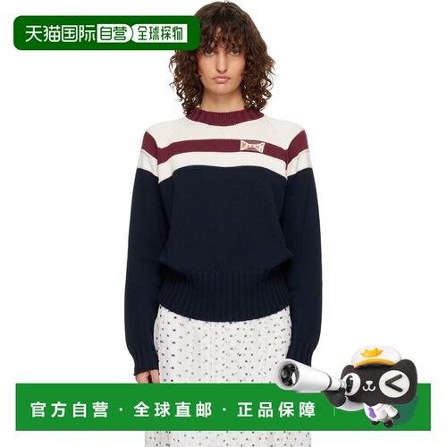 香港直邮Marni 玛尼 女士 灰白色 & 海军蓝 Contrast Stripe Cott