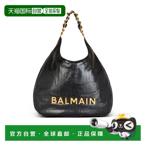 香港直邮Balmain 1945 Soft Hobo 褶皱皮革单肩包 FN1BT929LETF