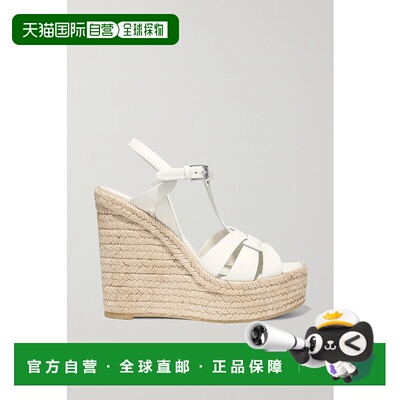 香港直邮Saint Laurent 圣罗兰 女士 TRIBUTE光滑皮革麻绳底坡跟