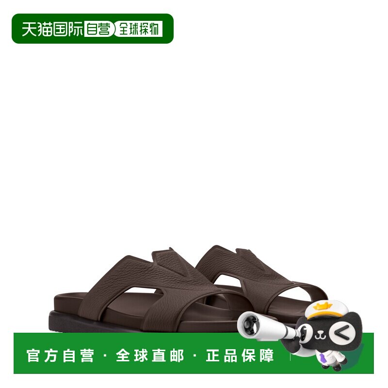 自营欧洲直邮LV路易威登 男士棕色皮革logo交织图案穆勒鞋拖鞋