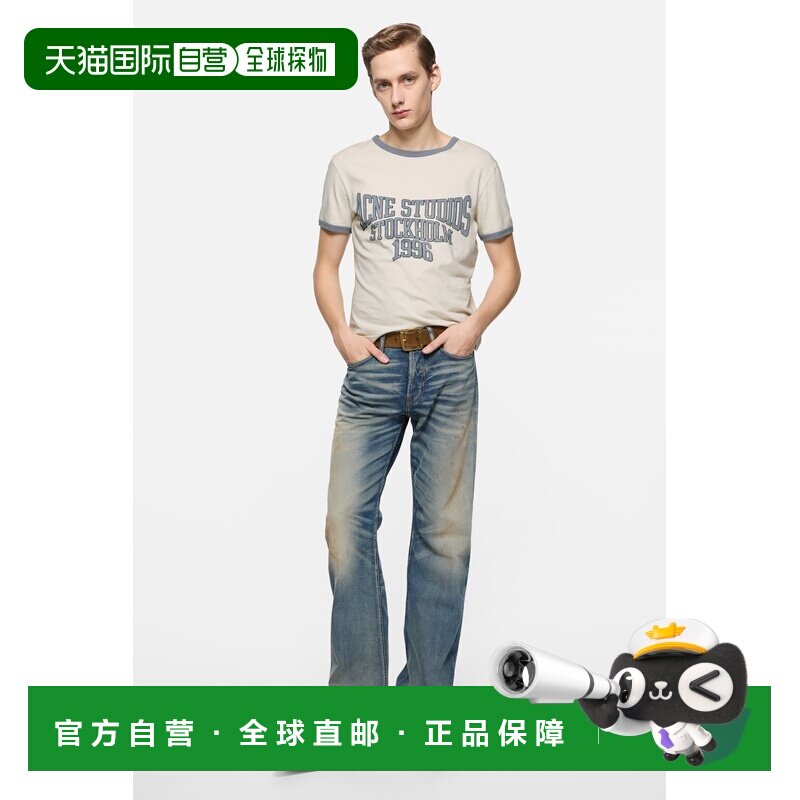 自营欧洲直邮Acne Studios 男士米白色/蓝灰色棉质印花T恤短袖图片