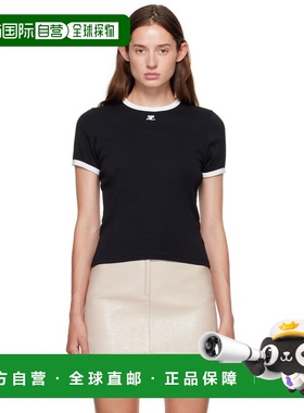 1h可退 香港直邮Courreges 女士 黑色 Signature Contrast T 恤 V