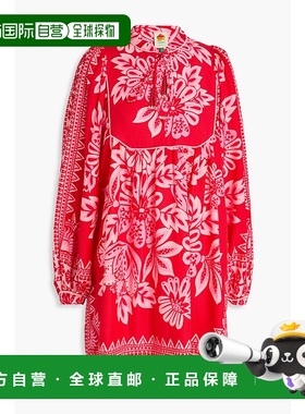 1h可退 香港直邮FARM RIO 女士 串珠精饰印花亚麻混纺迷你连衣裙