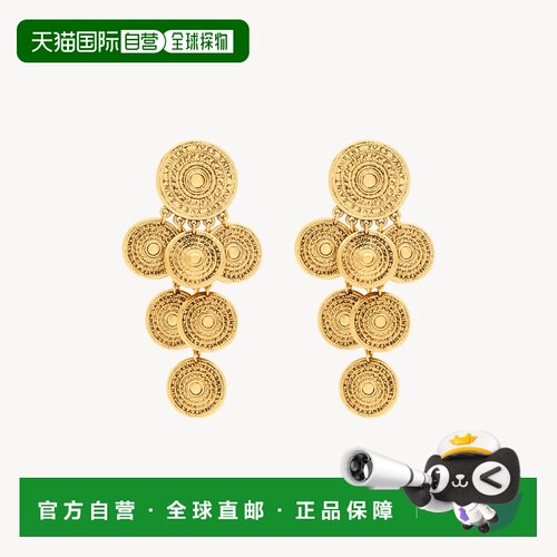自营欧洲直邮YSL圣罗兰 YVES系列女士黄铜金色金属纹理奖章装饰吊