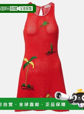 1h可退 香港直邮Staud 女士 Marea 刺绣棉质迷你连衣裙 red红色