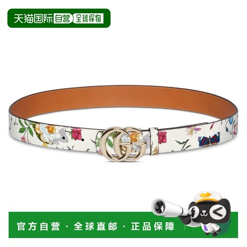 自营欧洲直邮GUCCI古驰 GG Marmont女士棕色/白色皮革腰带