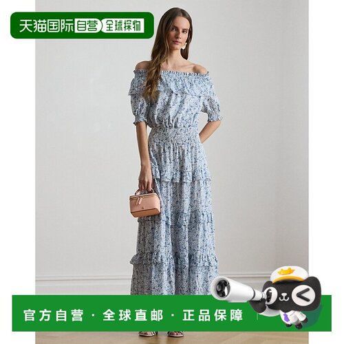 自营欧洲直邮Ralph Lauren拉夫劳伦 女士碎花露肩棉质中长连衣裙