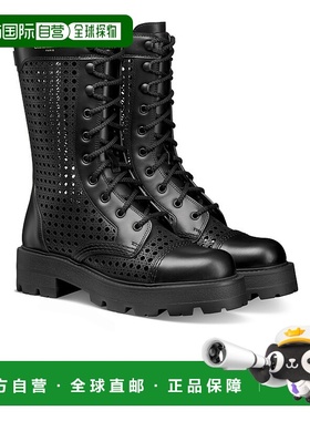 欧洲直邮DIOR迪奥D-Unit小牛皮及Microcannage图镂空踝靴厚底鞋