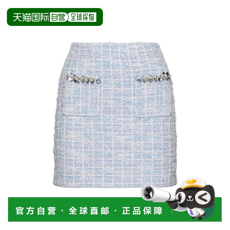 1h可退 香港直邮Self-Portrait 女士 格纹针织迷你短裙 blue蓝色
