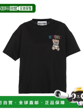 香港直发moschino莫斯奇诺女士黑色刺绣圆领短袖T恤V07100540