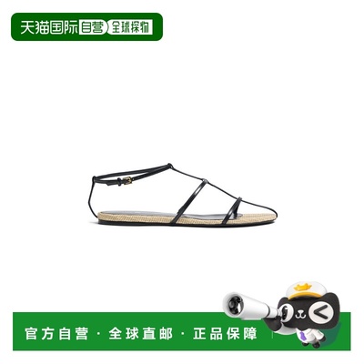 1h可退 香港直邮KHAITE 女士 罗马风拉菲草编织皮质凉鞋新款