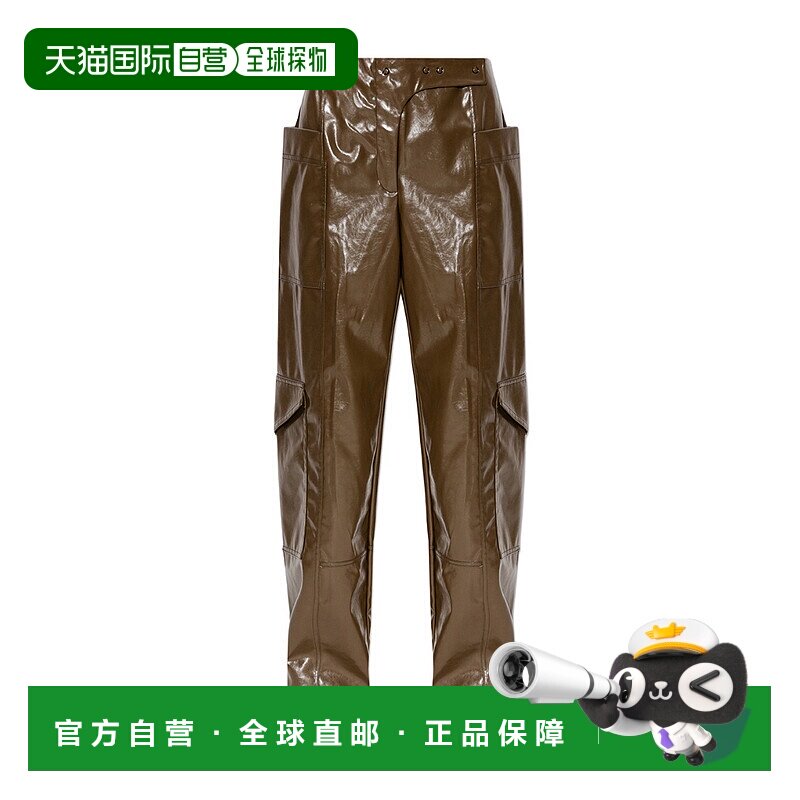 香港直邮Ganni 徽标阔腿皮裤休闲裤阔腿裤 F7510