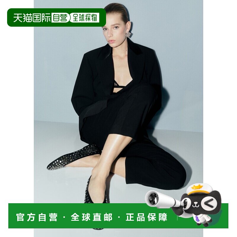 自营欧洲直邮Mango芒果 女士黑色带铆钉的渔网芭蕾平底鞋芭蕾舞鞋图片