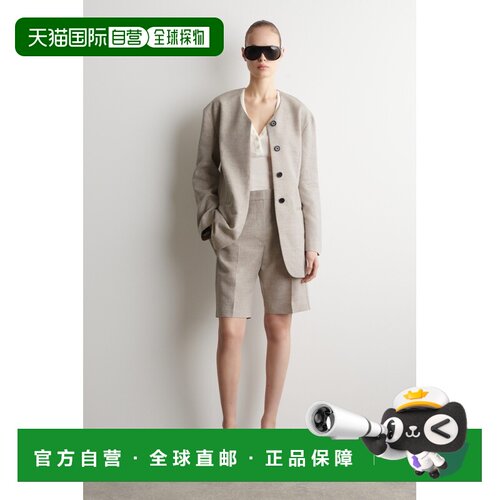 自营欧洲直邮COS 女士米色亚麻百慕大裁缝短裤阔腿裤西装裤