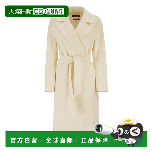 自营 maxmara STUDIO 女士 纯色中长款翻领系带大衣 新春礼物外套