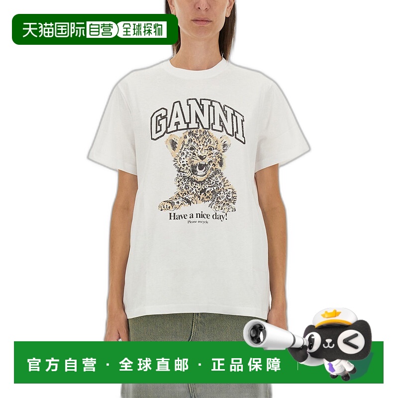 ganni 女士上装T恤经典白色花色百搭圆领短夏季