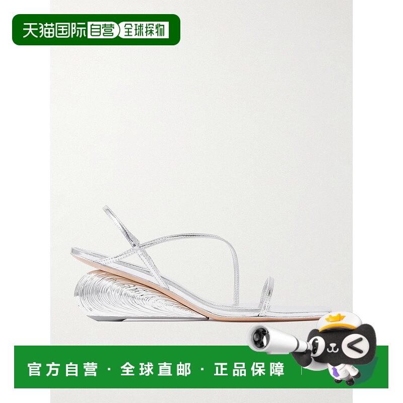 香港直邮Simkhai 女士 Bridget 金属感皮质坡跟凉鞋 225S002MSILV