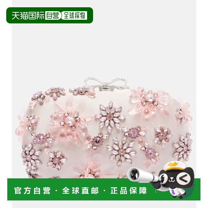 1h可退 香港直邮Self-Portrait 女士 水晶装饰花朵绸缎手包手提包