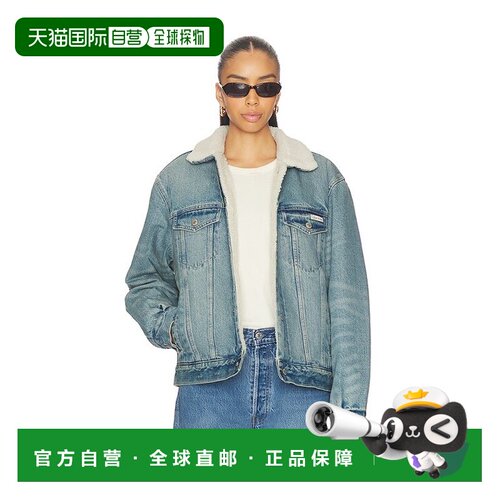 1h可退 香港直邮Calvin Klein 卡尔文 克莱恩 女士 毛毛机车夹克