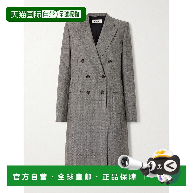 1h可退 香港直邮Chloe 蔻依 女士 双排扣羊毛混纺花呢大衣 CHC24A